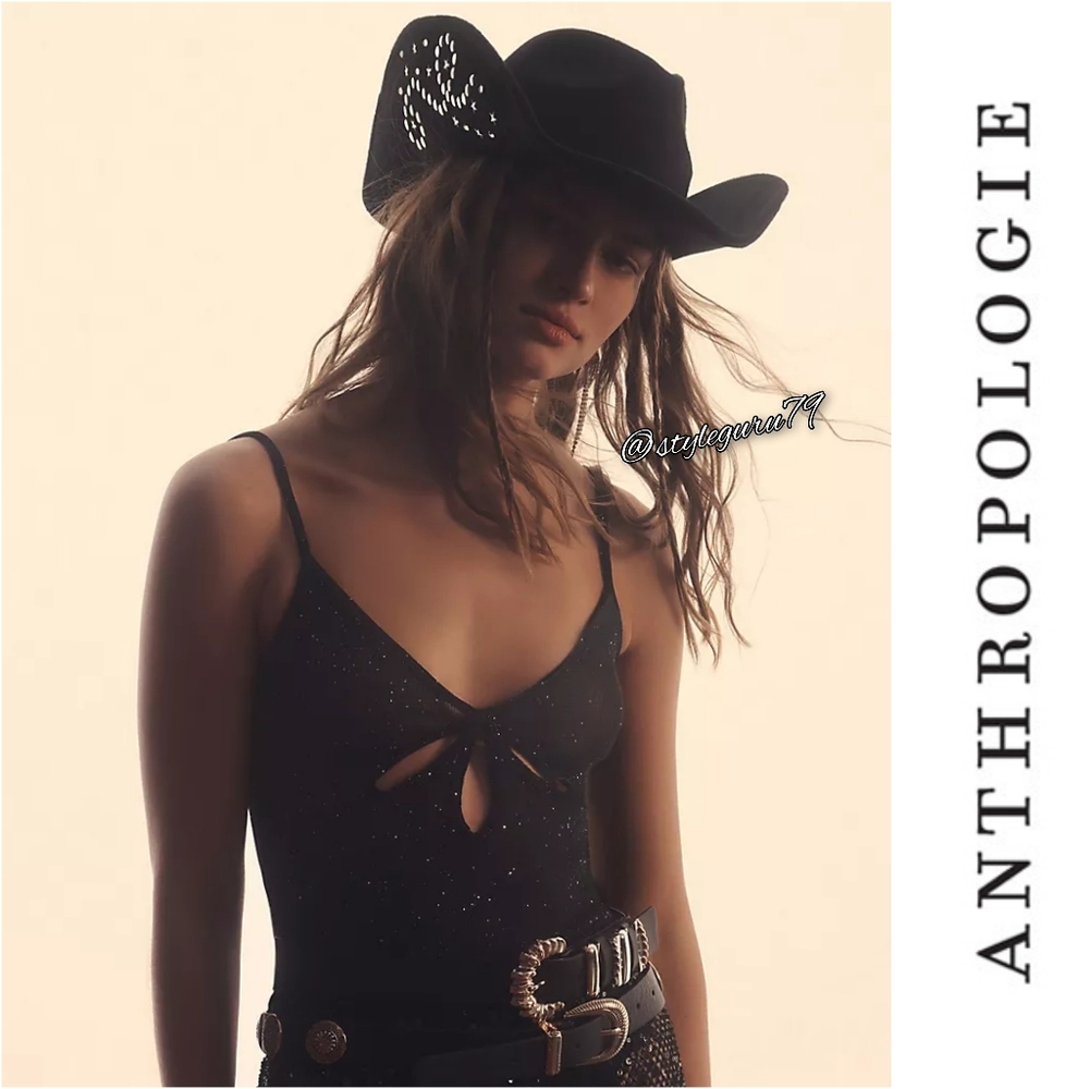 NWT, Anthropologie, Studded-Brim Rancher Hat in Black